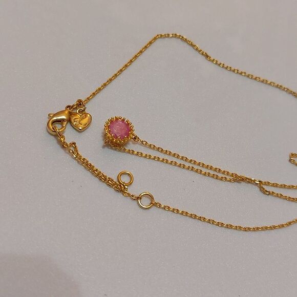 Jewelry - Signed L Dainty Pretty Pink Crystal Gold Tone Necklace